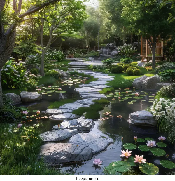 Peaceful Japanese Garden Illustration