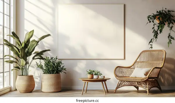 Modern Minimalist Living Room Mockup with Plants