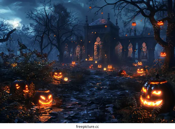Haunted Halloween Night with Creepy Pumpkins