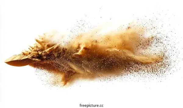 Explosive Sand Dust Burst Isolated on White Background