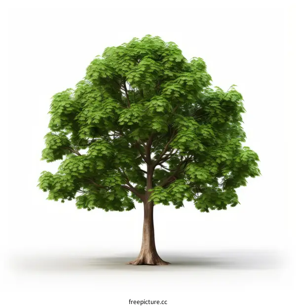 An illustration of a single green tree with a white background