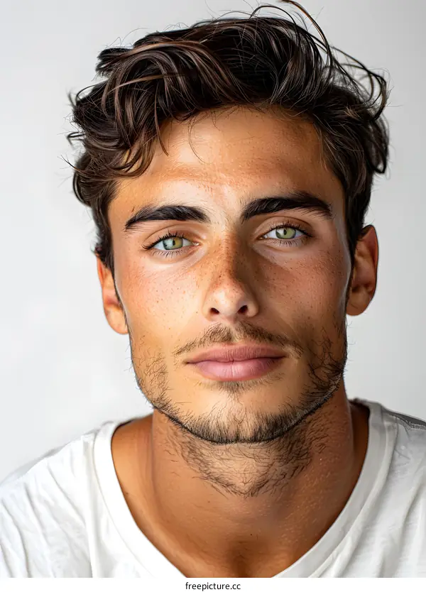 Portrait of Young Man with Green Eyes