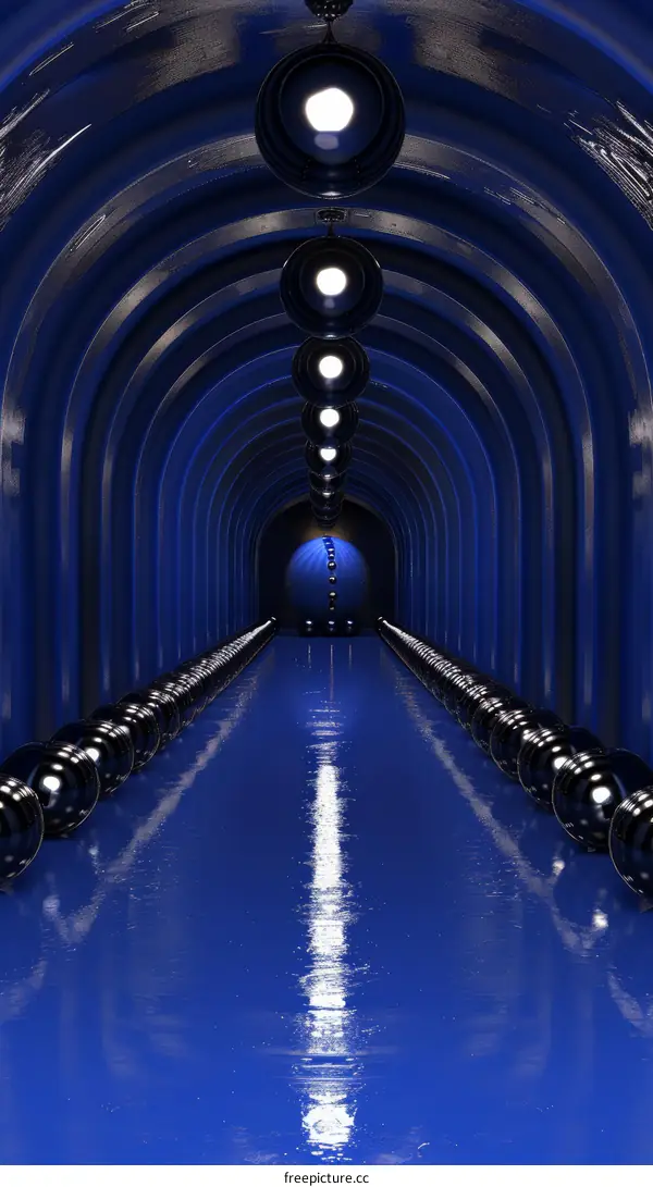 Blue tunnel with glowing blue balls