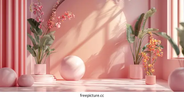 Pink Floral Interior Design Scene