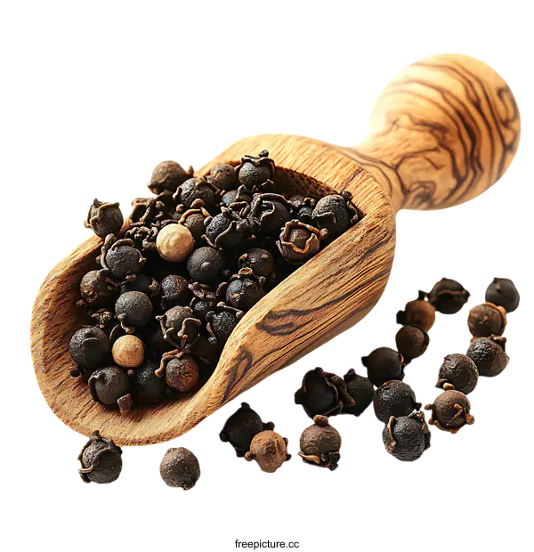 [Transparent Background PNG]Wooden Scoop Filled with Peppercorns