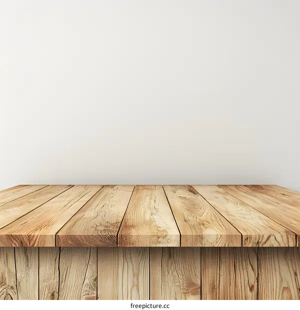 Wooden Tabletop Against White Wall Background