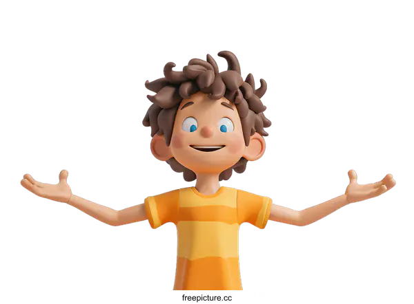 [Transparent Background PNG]Cartoon Boy with Open Arms