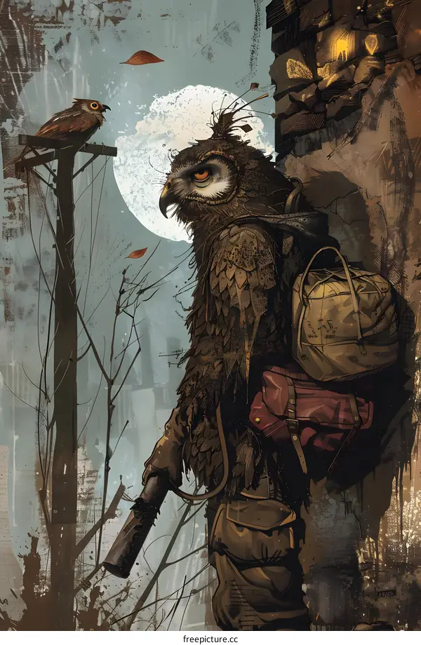 Owl Backpacker With Moonlight