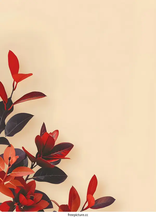 Red Leaves on Beige Background