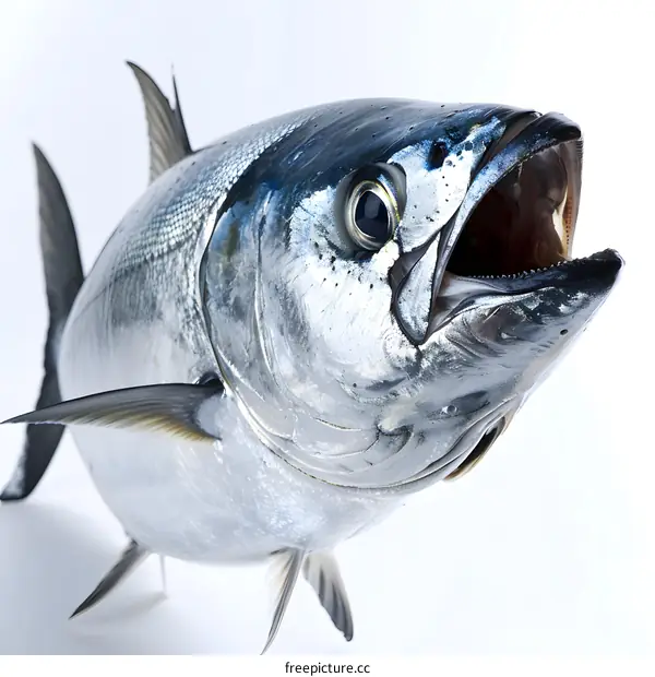 A large tuna fish with its mouth open