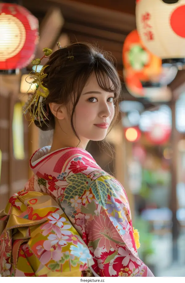 Charming Japanese Lady with Traditional Kimono