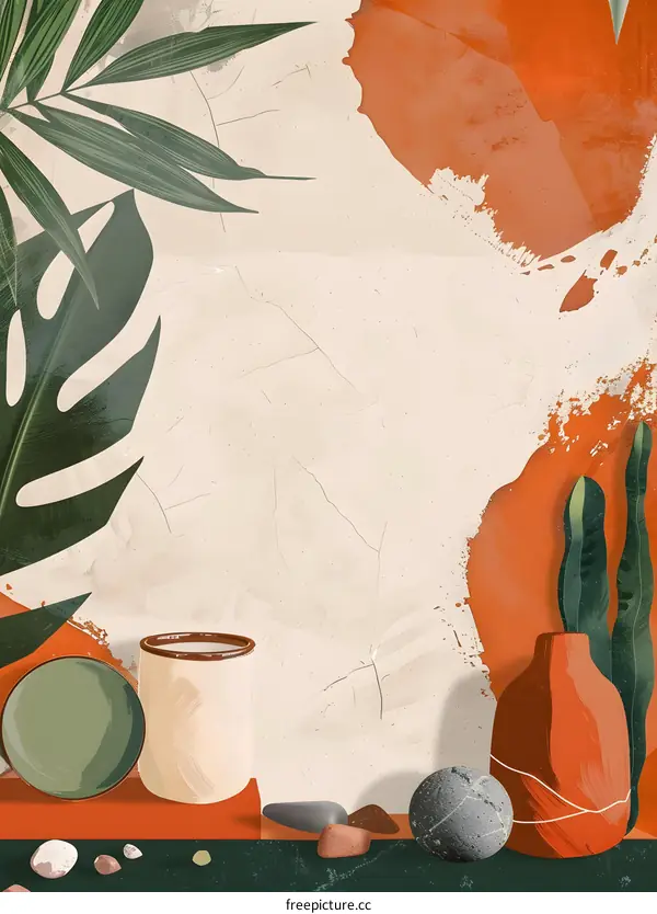 Abstract Still Life with Tropical Plants and Stones