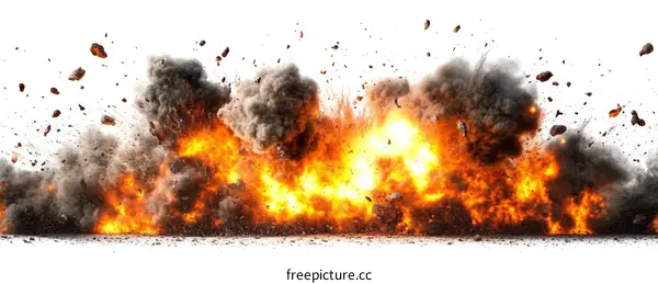 Explosive Explosion with Debris and Smoke