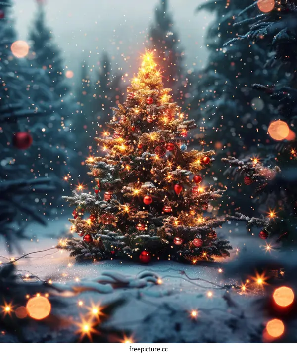 Enchanted Christmas Tree in a Winter Forest