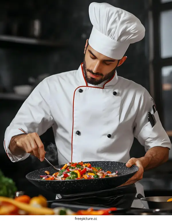 Professional Chef Cooking Stir Fry in a Kitchen