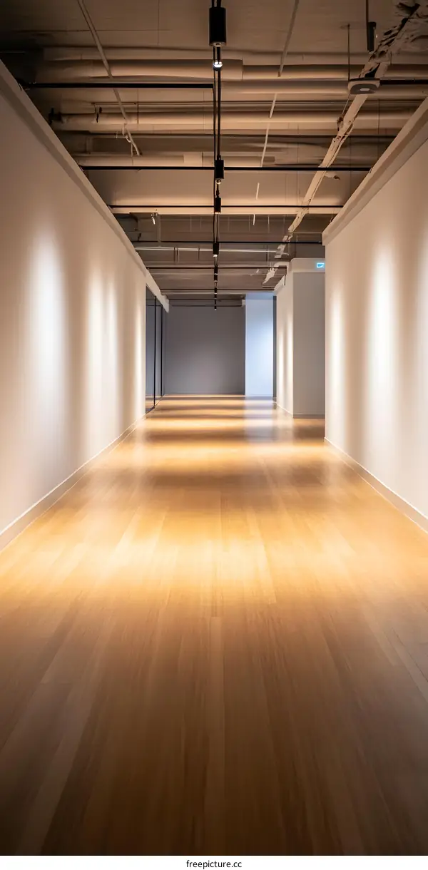 Empty Modern Office Hallway with Light Fixtures