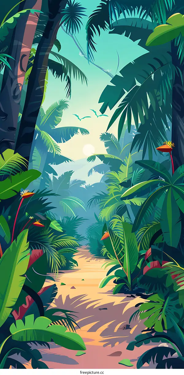 Tropical Jungle Path with Lush Foliage