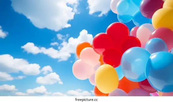 Colorful balloons float in the sky