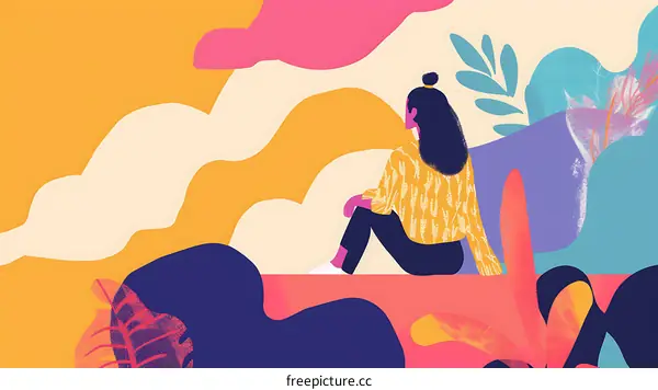 Woman Sitting in Abstract Landscape