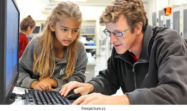 Teacher and Student Working on Computer