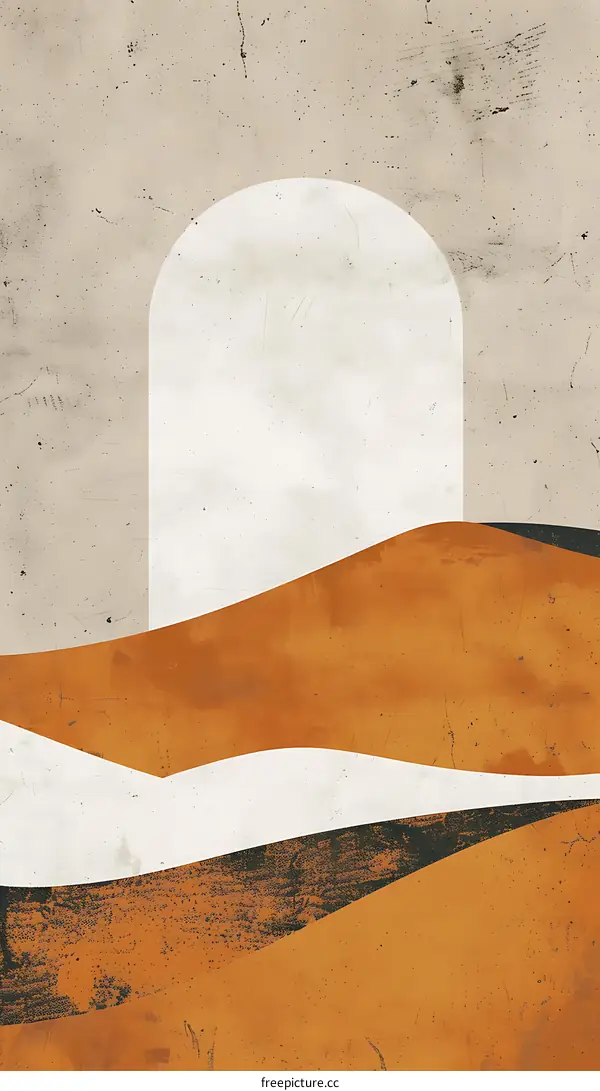 Abstract Minimalist Landscape Illustration With Beige And Orange Colors