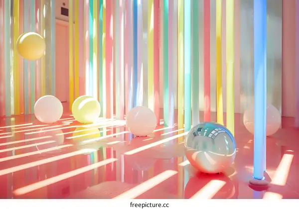 Colorful Cylinders and Spheres in a Room with Pink Floor