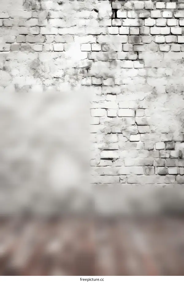 Whitewashed brick wall with a gradient to a brown floor