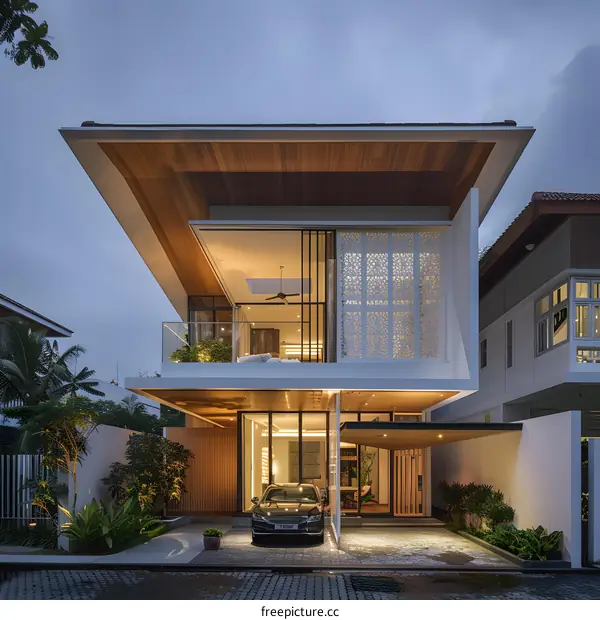 Modern Minimalist Design Home with Wooden Ceiling and Large Windows