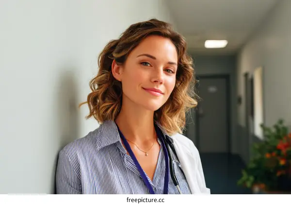 Confident Female Doctor in Hospital Corridor