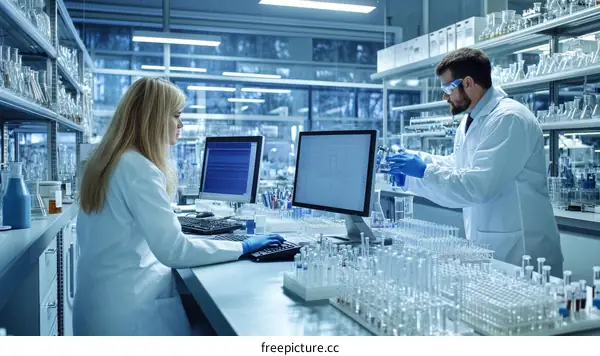 Two Scientists Working in a Modern Laboratory