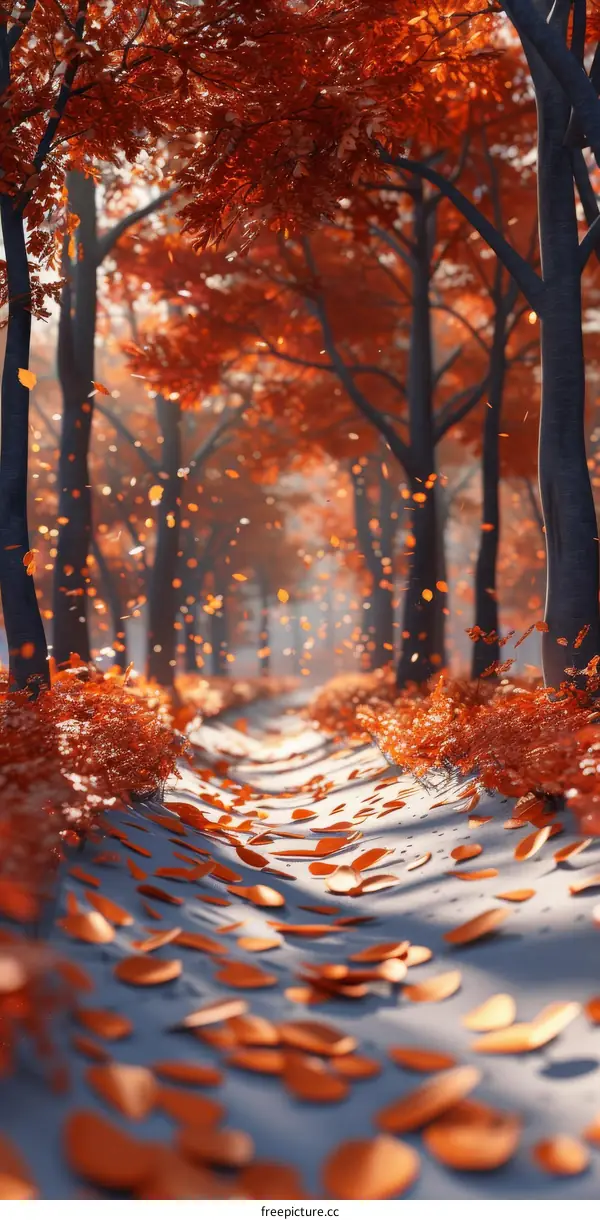 Autumn Forest Path with Fallen Leaves