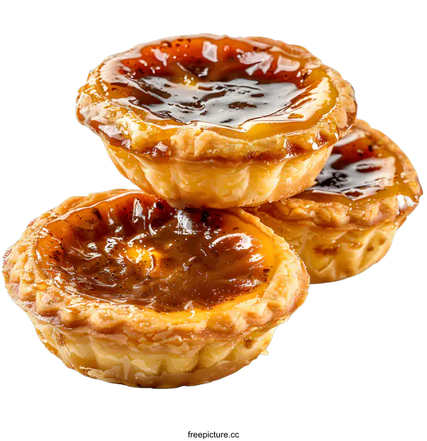 [Transparent Background PNG]Three Delicious Portuguese Custard Tarts