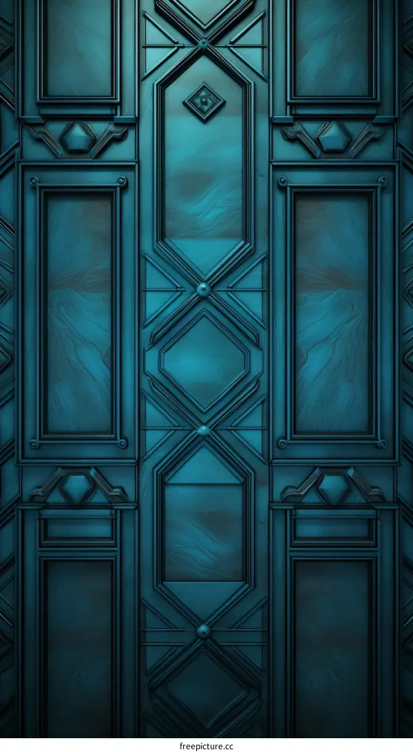 Blue metal door with geometric shapes
