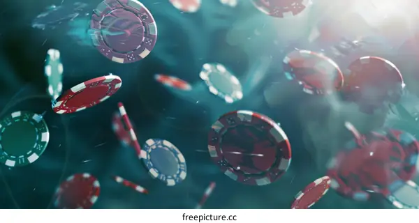 Casino Chips Flying in the Air