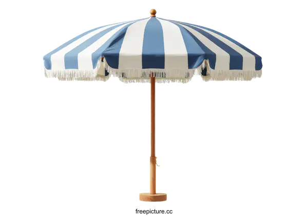 [Transparent Background PNG]Striped Beach Umbrella with Wooden Pole