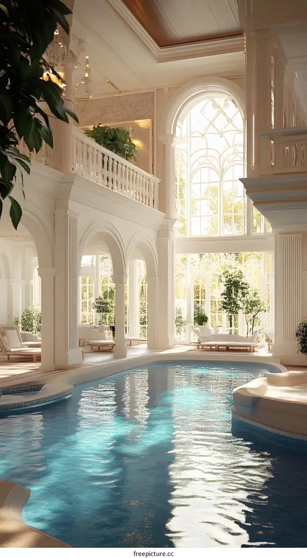 Indoor Swimming Pool in Luxurious White Mansion