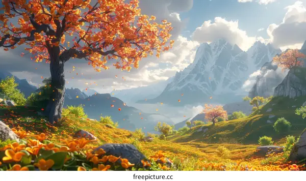 Mesmerizing Autumn Landscape with Vibrant Foliage and Tranquil Hills