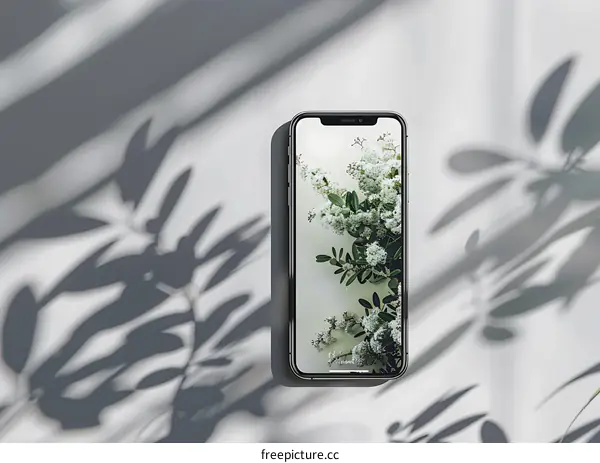 Black Smartphone with White Flowers on Screen