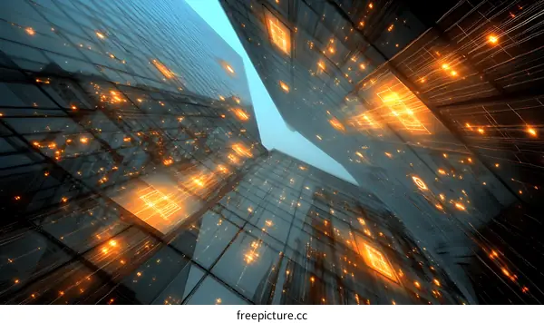 Futuristic City Skyscrapers with Digital Glow