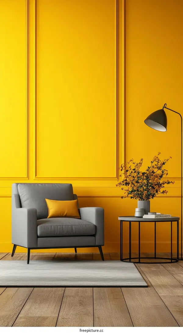 Modern Living Room with Yellow Walls