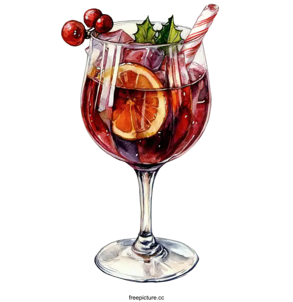 [Transparent Background PNG]Watercolor Illustration of a Festive Holiday Drink