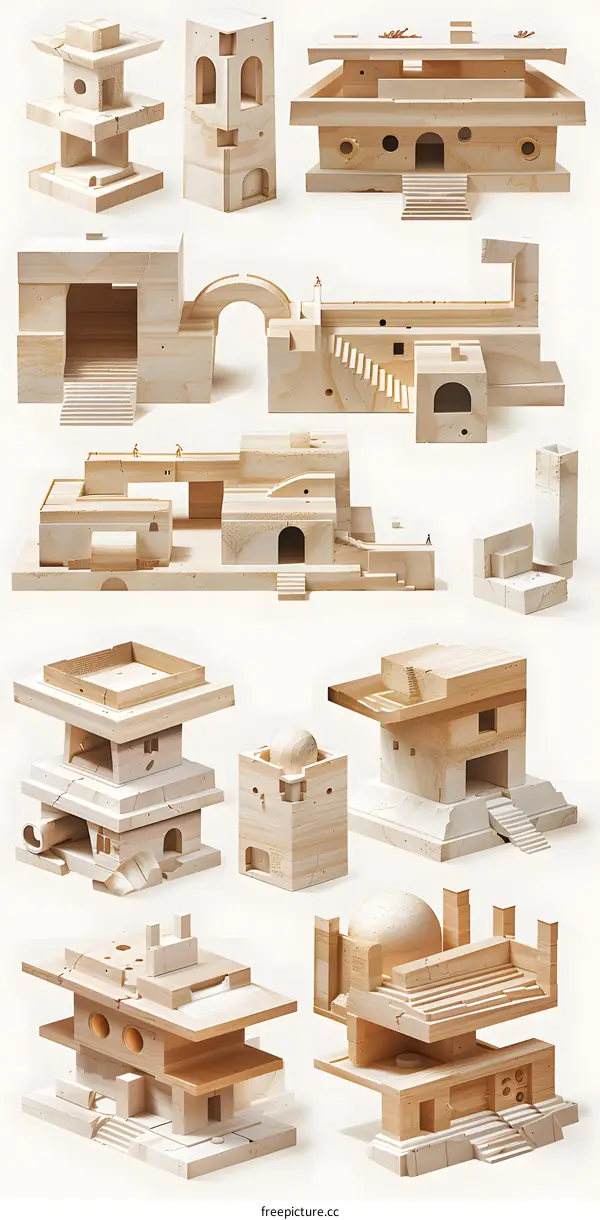 3D illustration of miniature concrete buildings