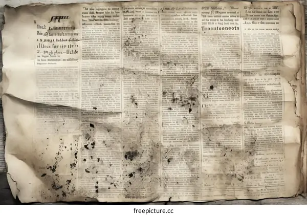 An old newspaper with a coffee stain