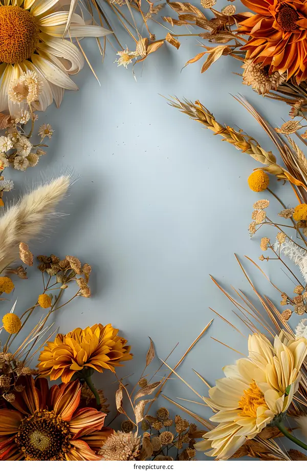 Dried Flowers Frame Border  Autumn Background