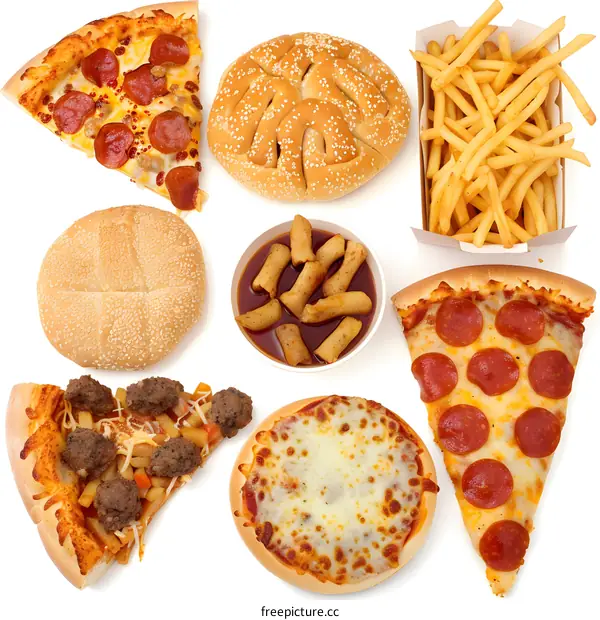 Variety of Fast Food on a White Background