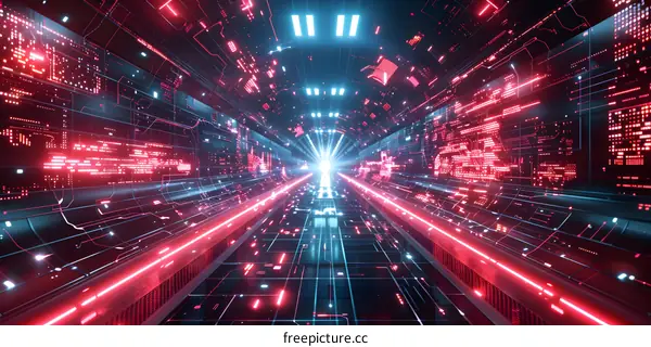 Futuristic Neon Light Tunnel Abstract Background