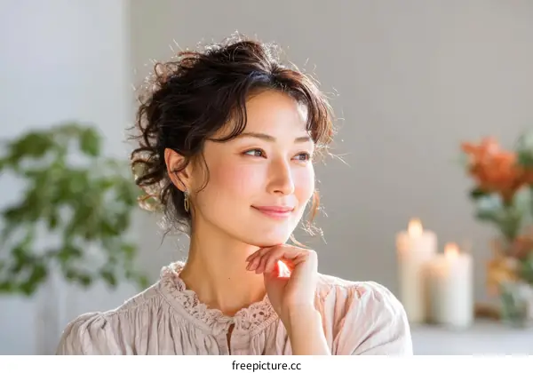 Asian woman thoughtful portrait