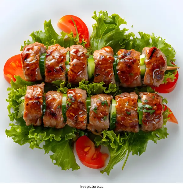 Beef teriyaki with cucumber and lettuce