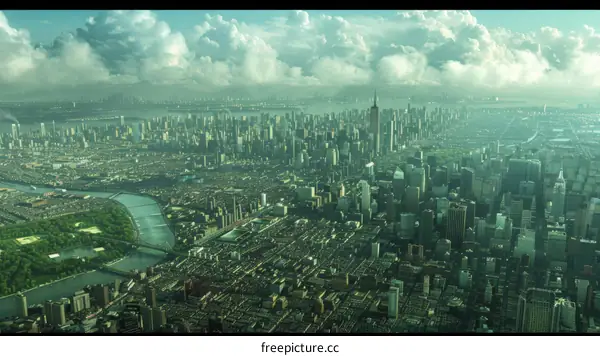 Futuristic Aerial View of a Post-Apocalyptic Cityscape