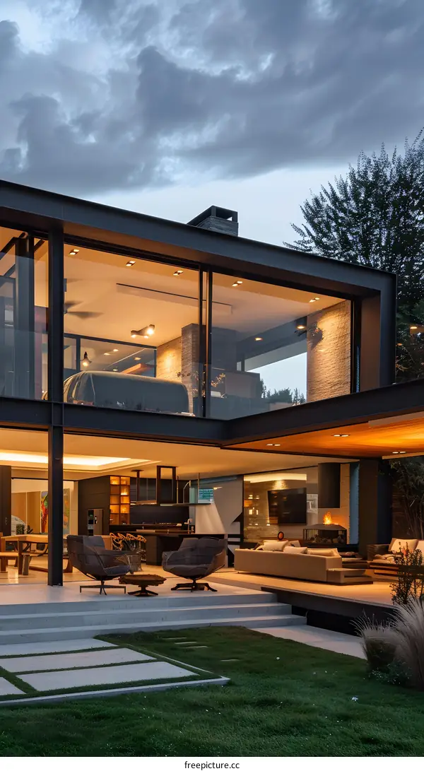 Modern House with Large Windows and Outdoor Patio